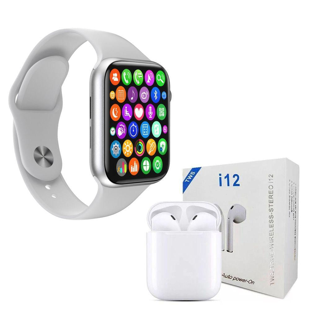 Kit 1 Smartwatch S Branco Pulseira + 1 Fone I12 Tws