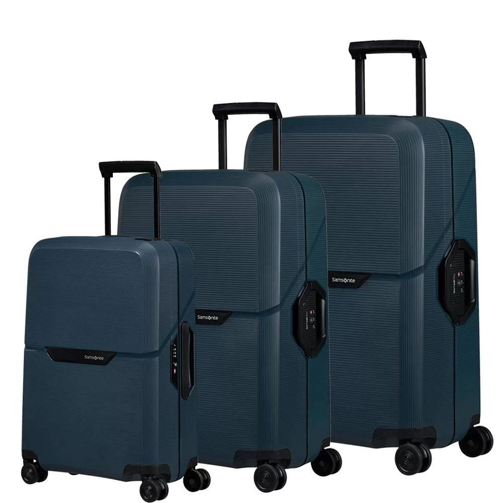 Conjunto De Malas Magnum Eco Samsonite Polipropileno Cadeado Tsa 4 Rodas Duplas P, M E G Azul Marinho