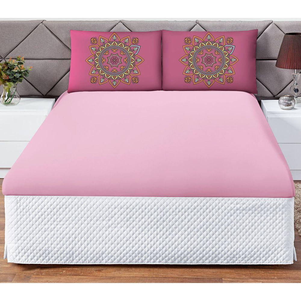 Jogo Cama Lençol Shine Queen Microfibra 180 Fios 3 Peças - Mandala Rosa