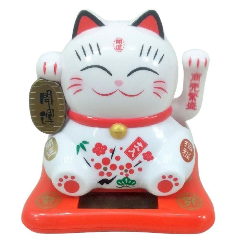 Maneki Neko O Gato Da Sorte Branco 8 Cm Alt. Energia Solar