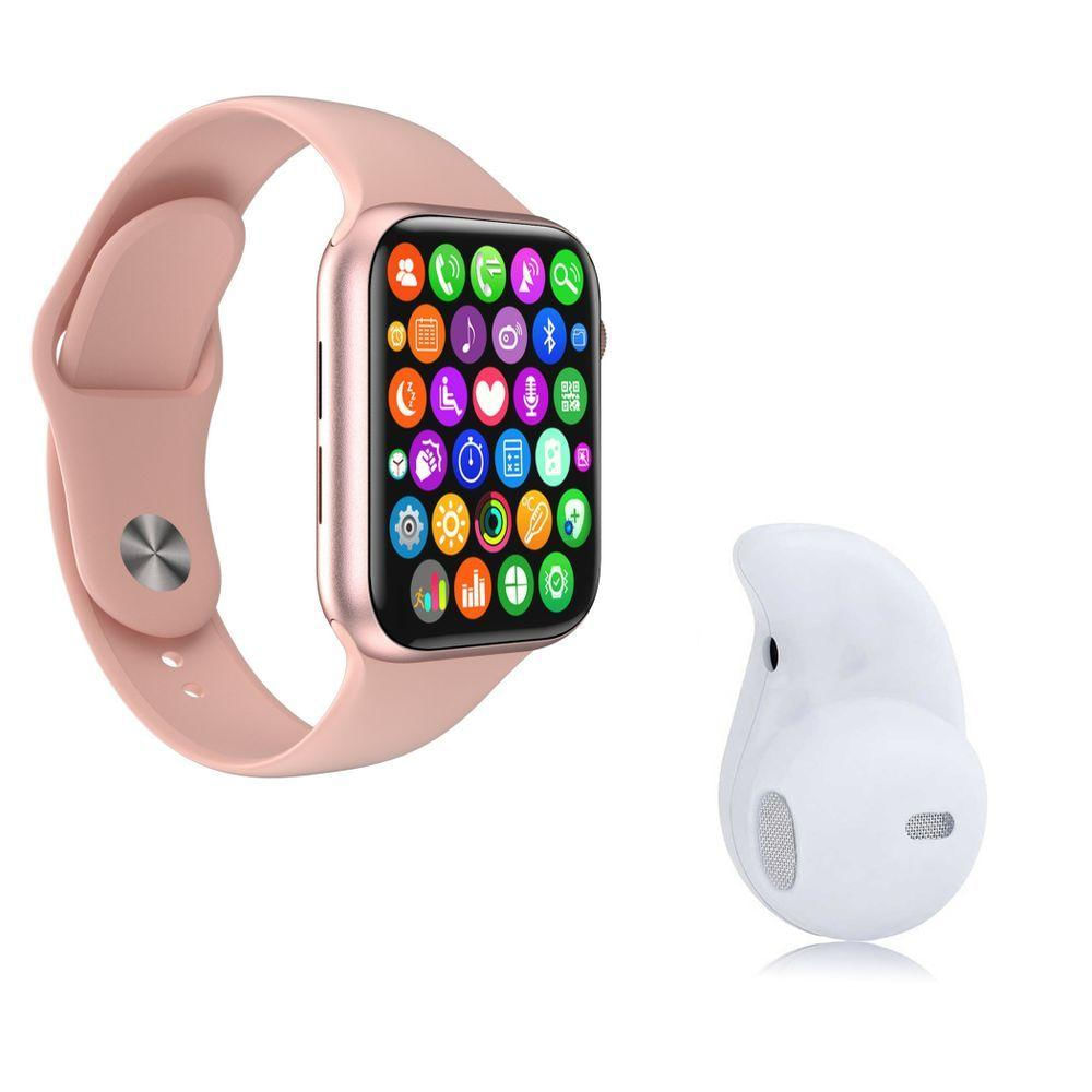 Kit 1 Smartwatch + 1 Mini Fone Bluetooth Rosa+Branco