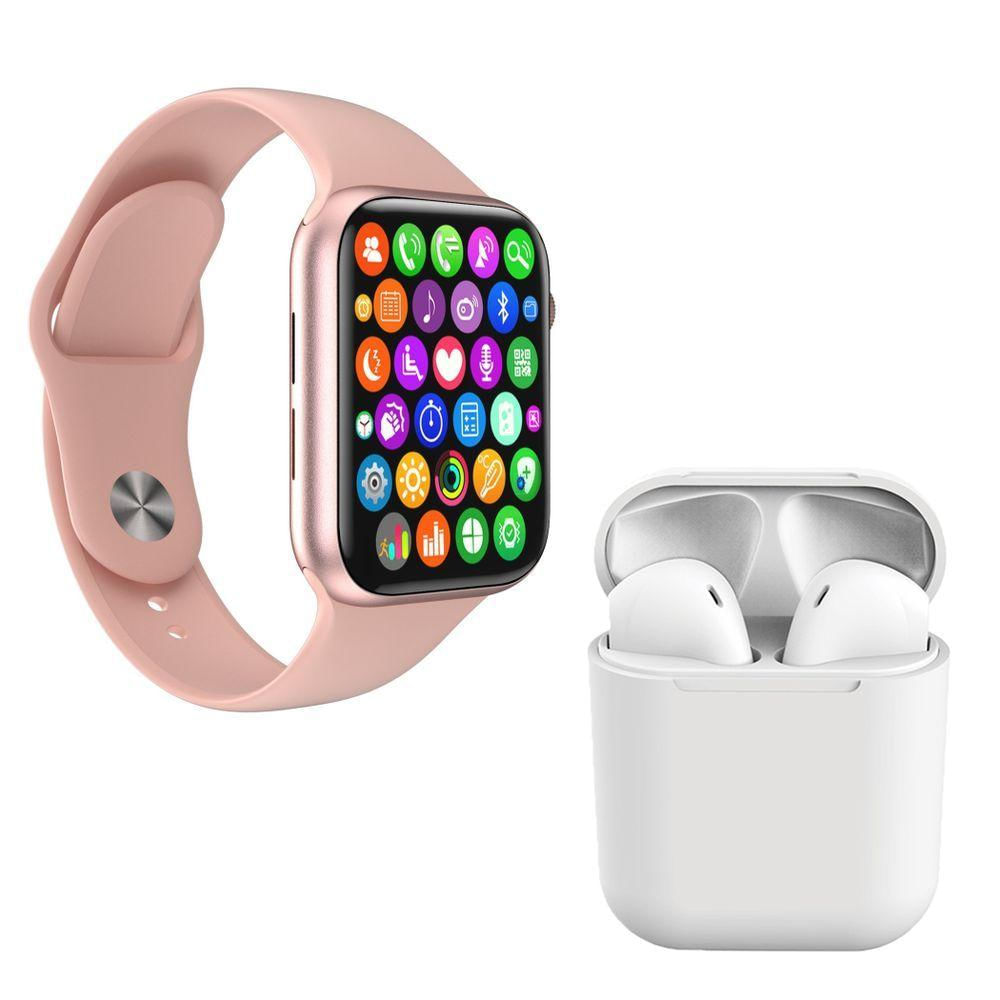 Kit 1 Relógio Smartwatch S Rosa + 1 Fone Inpods I12 Branco