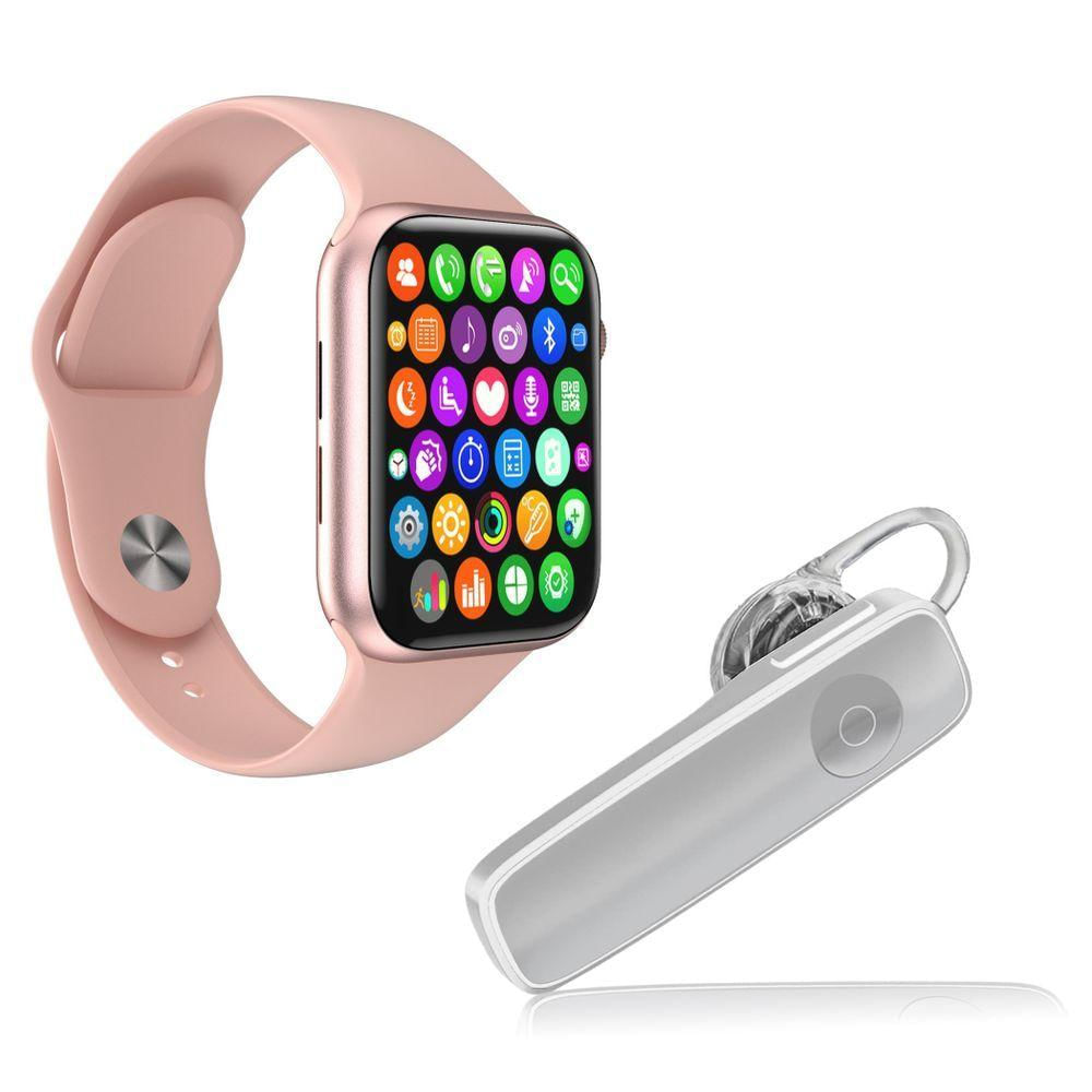 Kit 1 Smartwatch S Rosa Pulseira + Fone Estéreo Branco