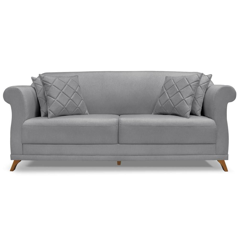 Sofa 2 Lugares Retro Polo 160cm Com Almofada Linho Cinza Ezz Cinza