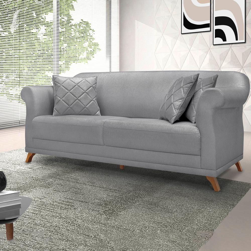 Sofa 2 Lugares Retro Polo 160cm Com Almofada Linho Cinza Ezz Cinza