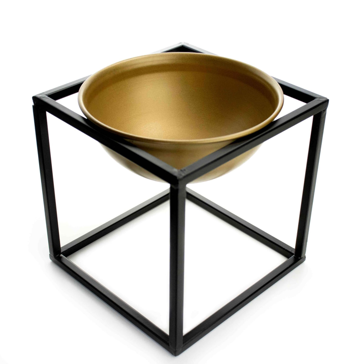 Cachepot em Cerâmica Dourado com Base de Metal Preto 21cm - D'Rossi