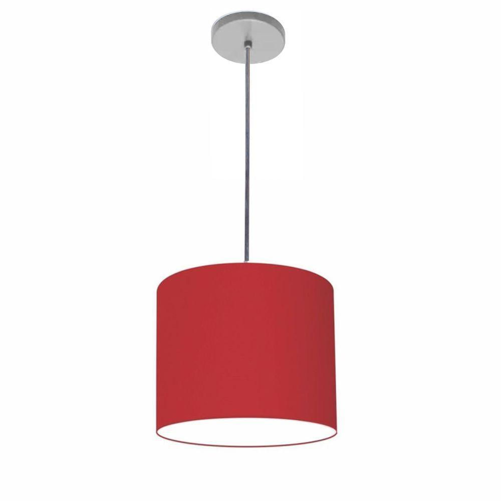 Luminária Pendente Vivare Free Lux Md-4107 Cúpula Em Tecido 25x20cm Bordô Da Canopla Canopla Cinza E Fio Cristal