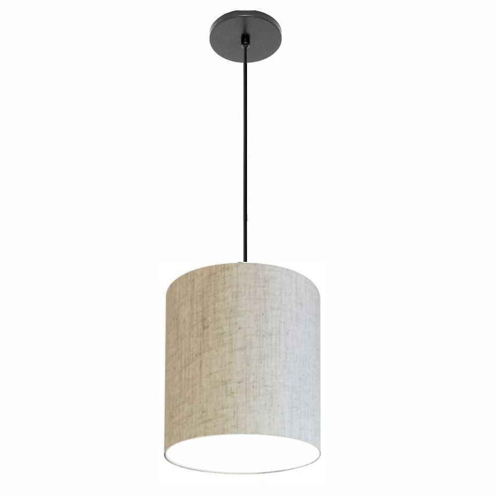 Luminária Pendente Vivare Free Lux Md-4104 Cúpula Em Tecido Rustico-bege Da Canopla Canopla Preta E Fio Preto