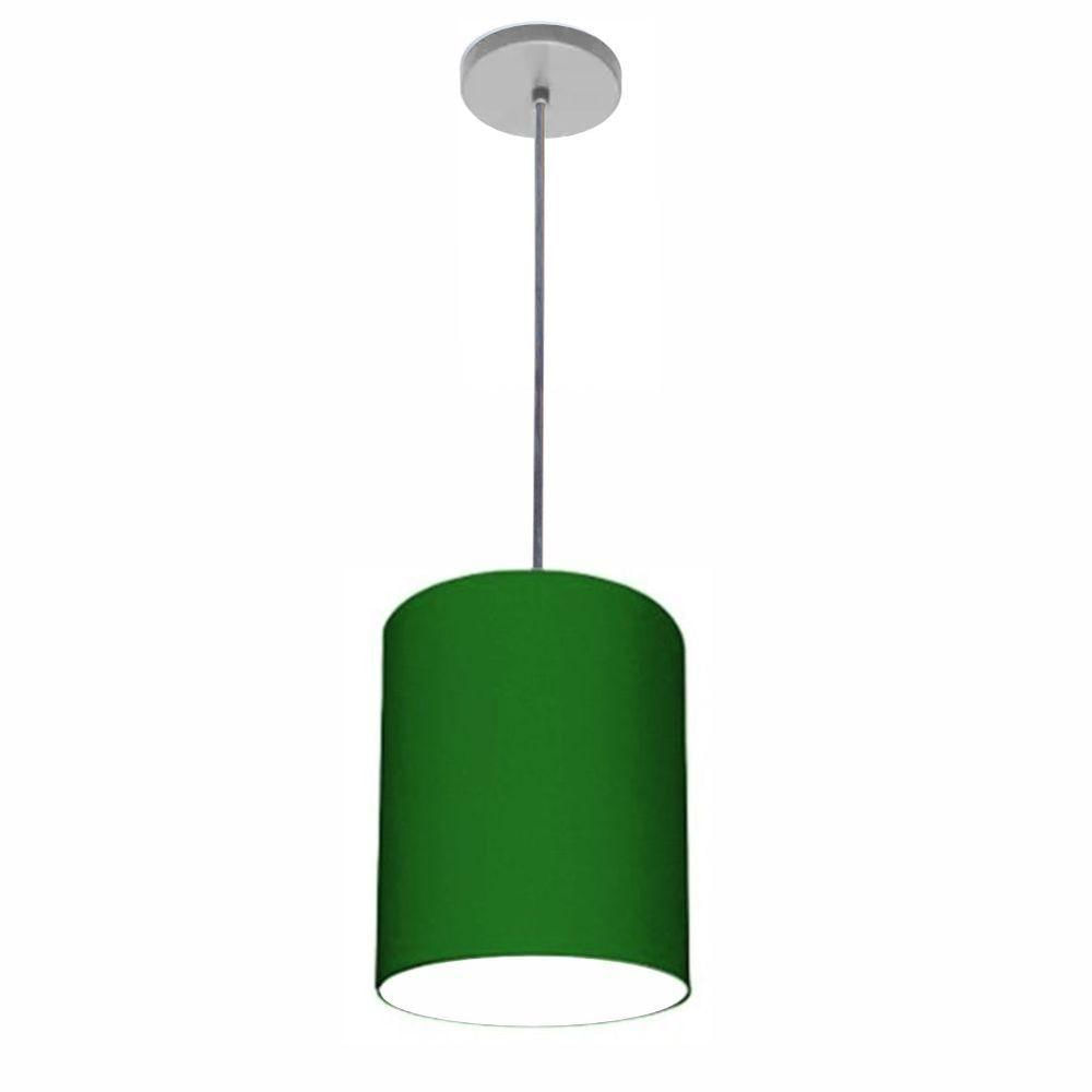 Luminária Pendente Vivare Free Lux Md-4103 Cúpula Em Tecido Verde-folha Da Canopla Canopla Cinza E Fio Cristal