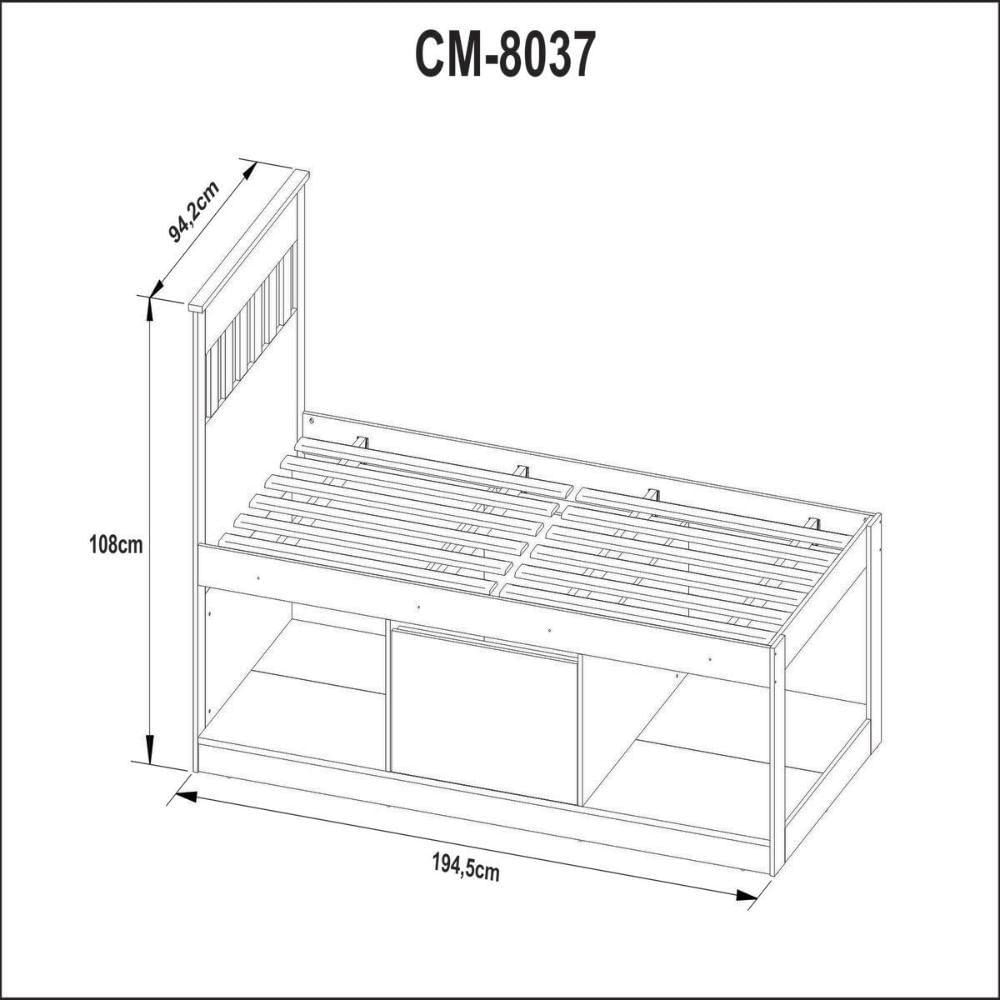 Cama Solteiro Com Nichos E Baú Cm8037 Amêndoa-branco Tecnomobili