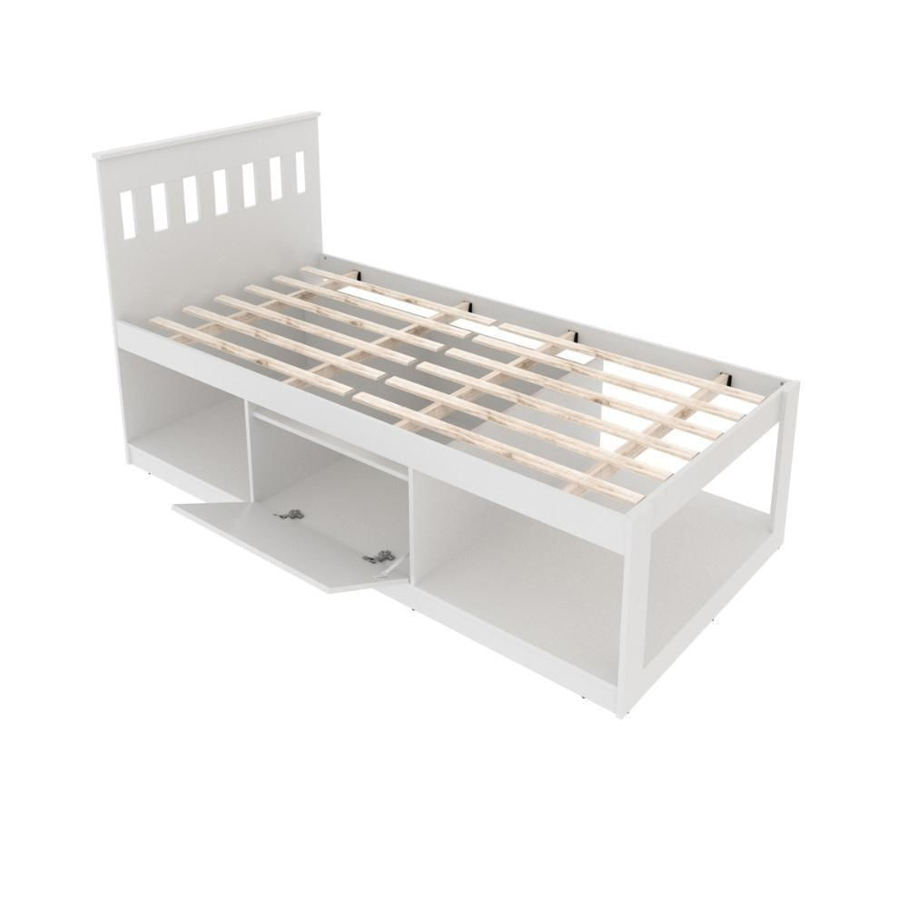 Cama Solteiro Com Nichos E Baú Cm8037 Branco Tecnomobili