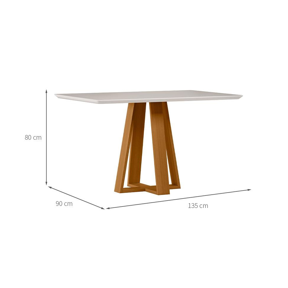 Mesa de Jantar Retangular com Tampo de Vidro Lectus Off White e Ipê 135 cm