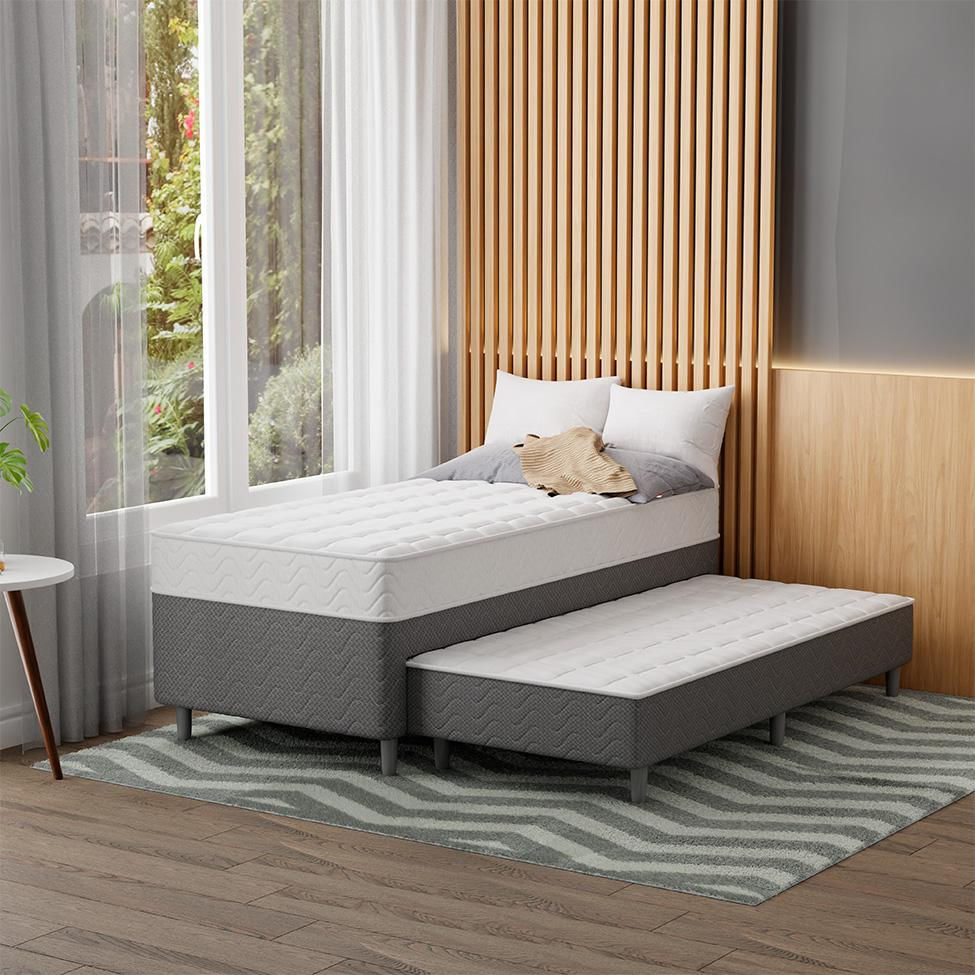 Cama Box Conjugada Solteiro com Cama Auxiliar Premier Unibox Molas Ensacadas (63x88x188) Cinza