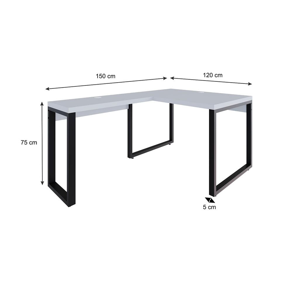 Mesa de Escritório em L Miguel Branca e Preta 120x150 cm