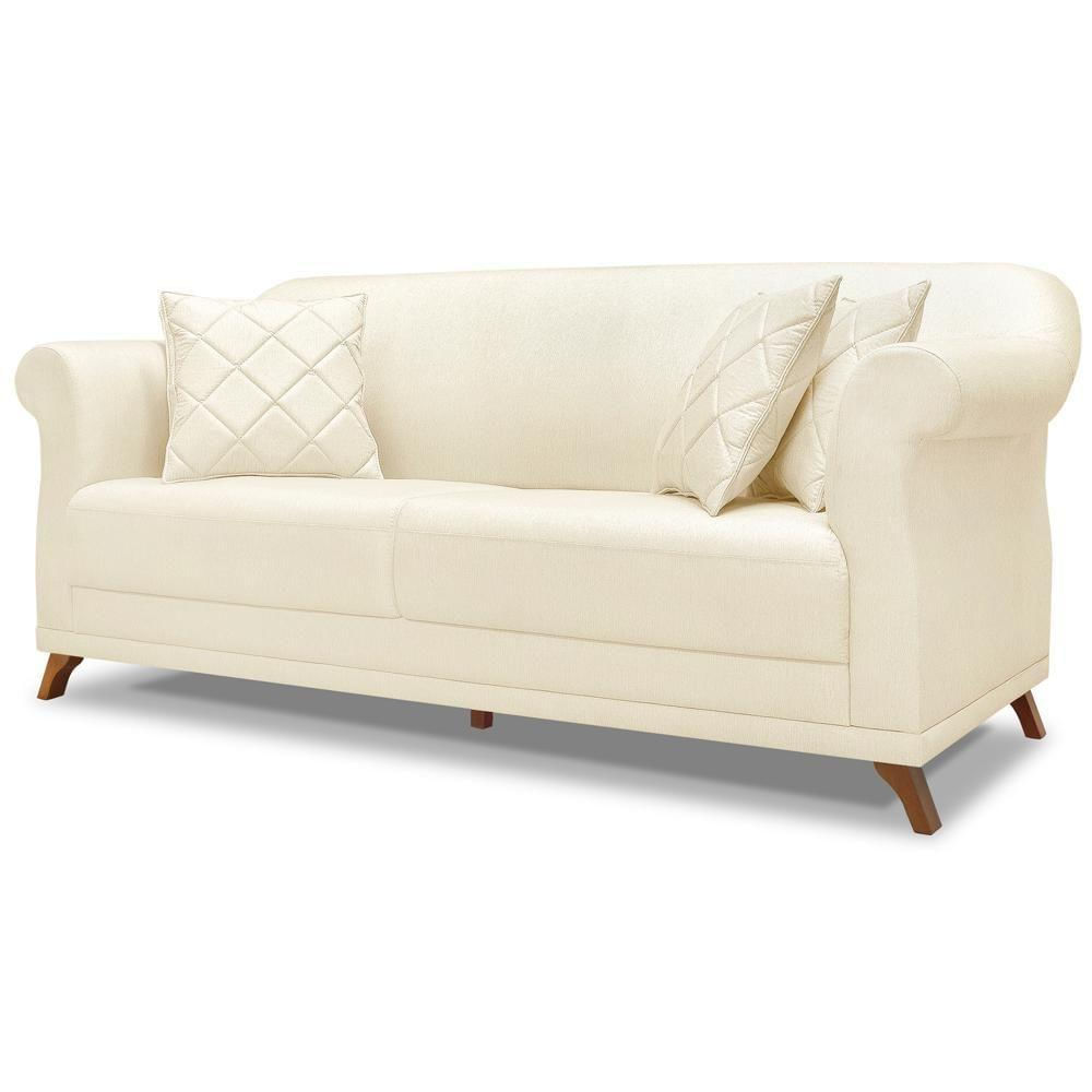 Sofa 3 Lugares Retro Polo 200cm Com Almofada Linho Natural Ezz Natural