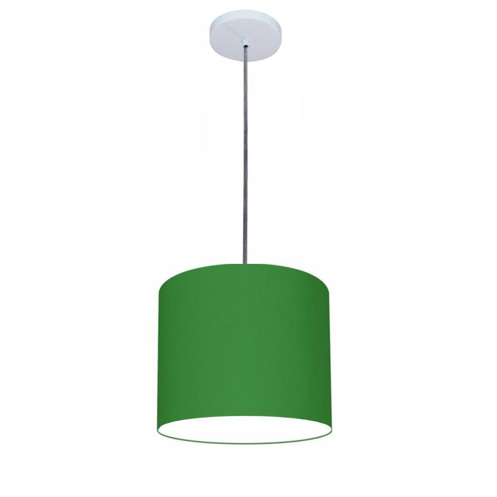 Luminária Pendente Vivare Free Lux Md-4106 Cúpula Em Tecido Verde-folha Da Canopla Canopla Branca E Fio Cristal