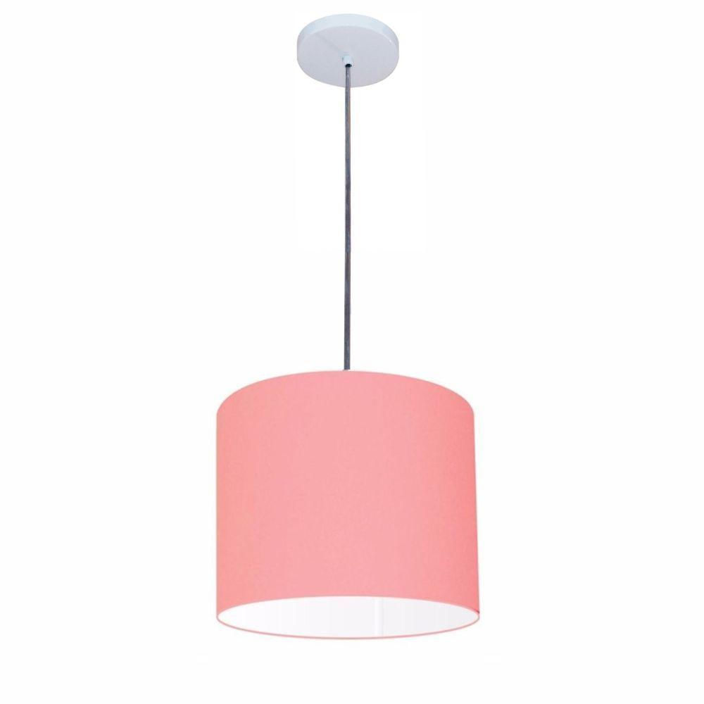 Luminária Pendente Vivare Free Lux Md-4106 Cúpula Em Tecido Rosa-tela Da Canopla Canopla Branca E Fio Cristal