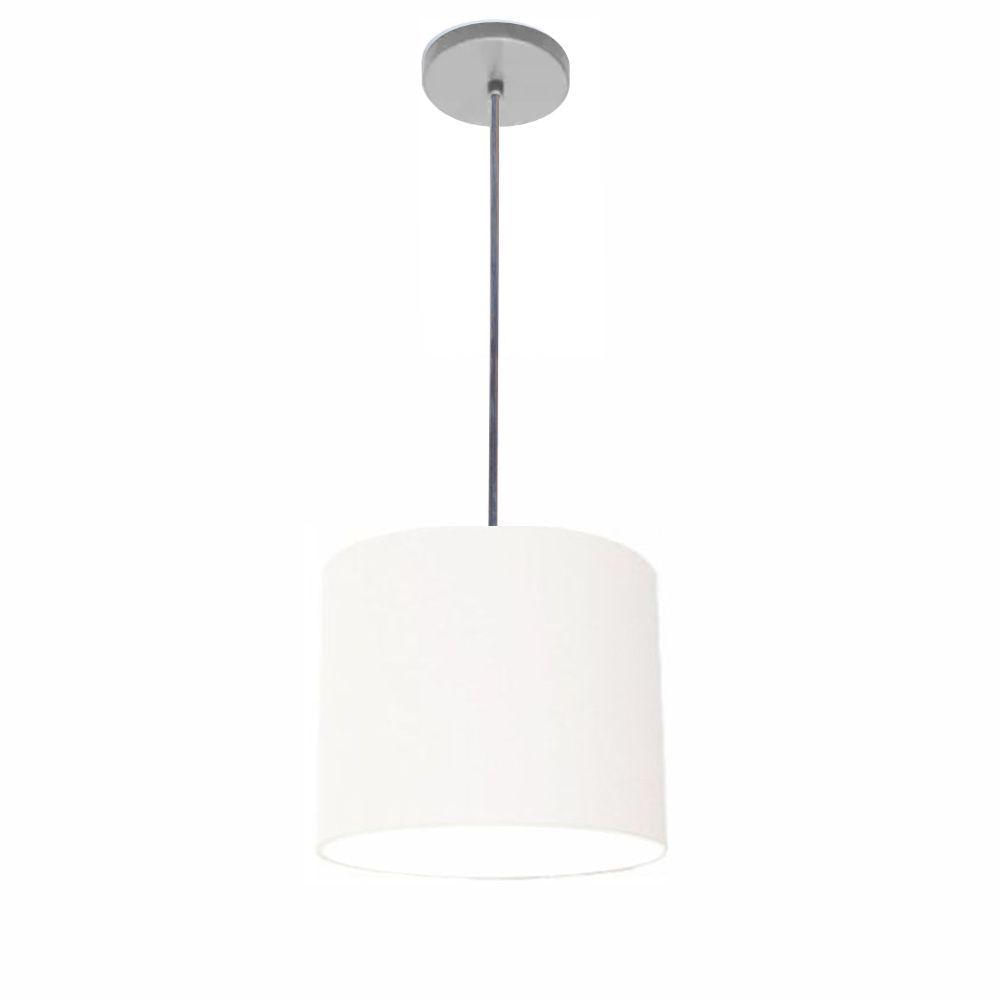 Luminária Pendente Vivare Free Lux Md-4106 Cúpula Em Tecido Branca Da Canopla Canopla Cinza E Fio Cristal