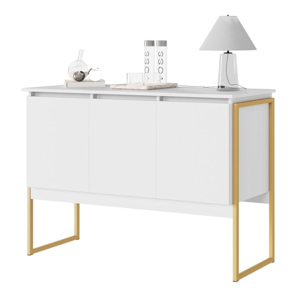 Buffet Dourado 3 Portas Branco Dourado