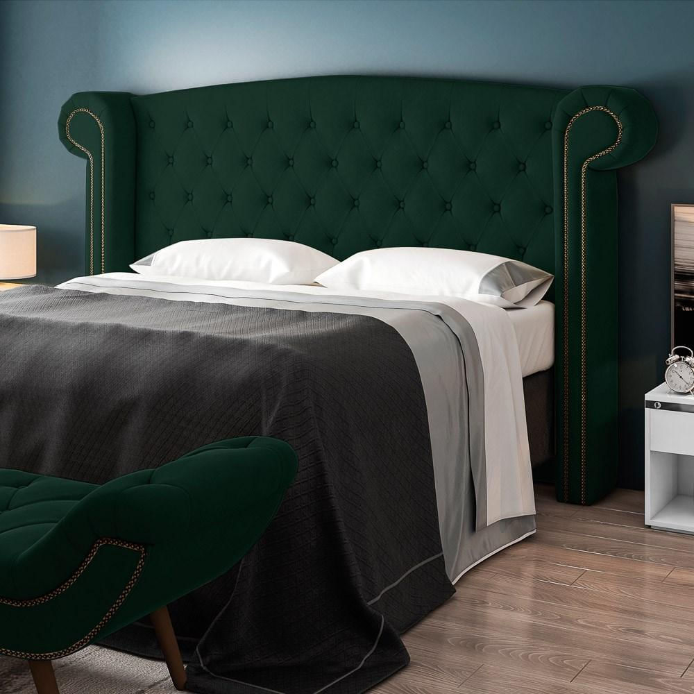 Cabeceira Cama Box Casal Queen 160cm Provença com Calçadeira Vêneto P02 Veludo Verde Musgo - Mpozenato