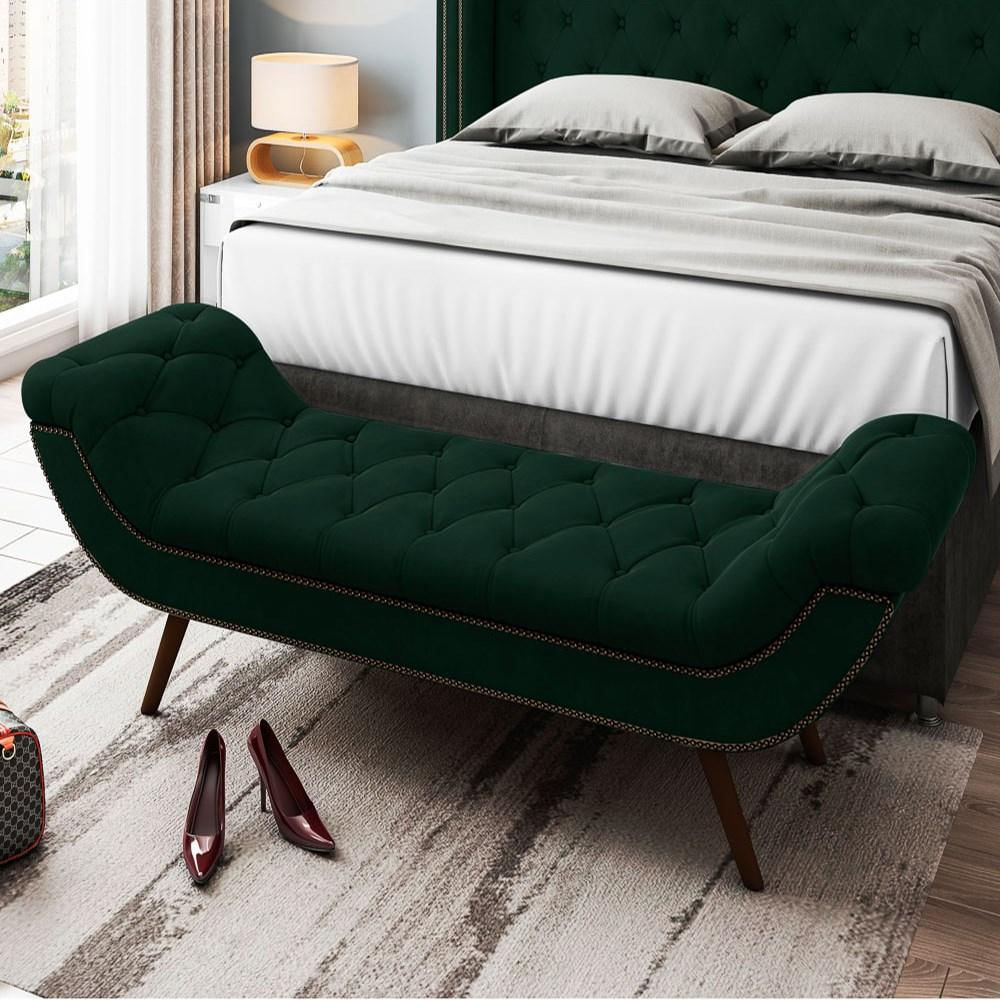 Cabeceira Cama Box Casal Queen 160cm Provença com Calçadeira Vêneto P02 Veludo Verde Musgo - Mpozenato