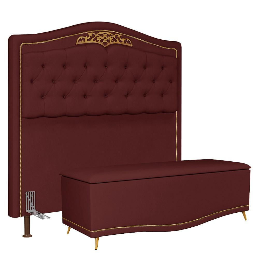 Cabeceira Cama Box Casal 140cm Com Calçadeira Baú Imperial Veludo J02 Vinho - Mpozenato