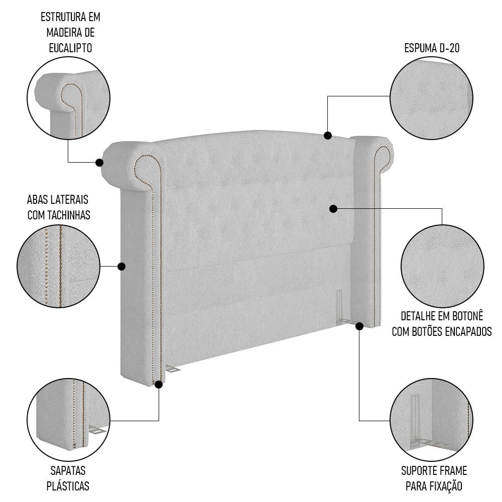 Cabeceira Cama Box King 195cm Provença P02 Bouclé Branco - Mpozenato