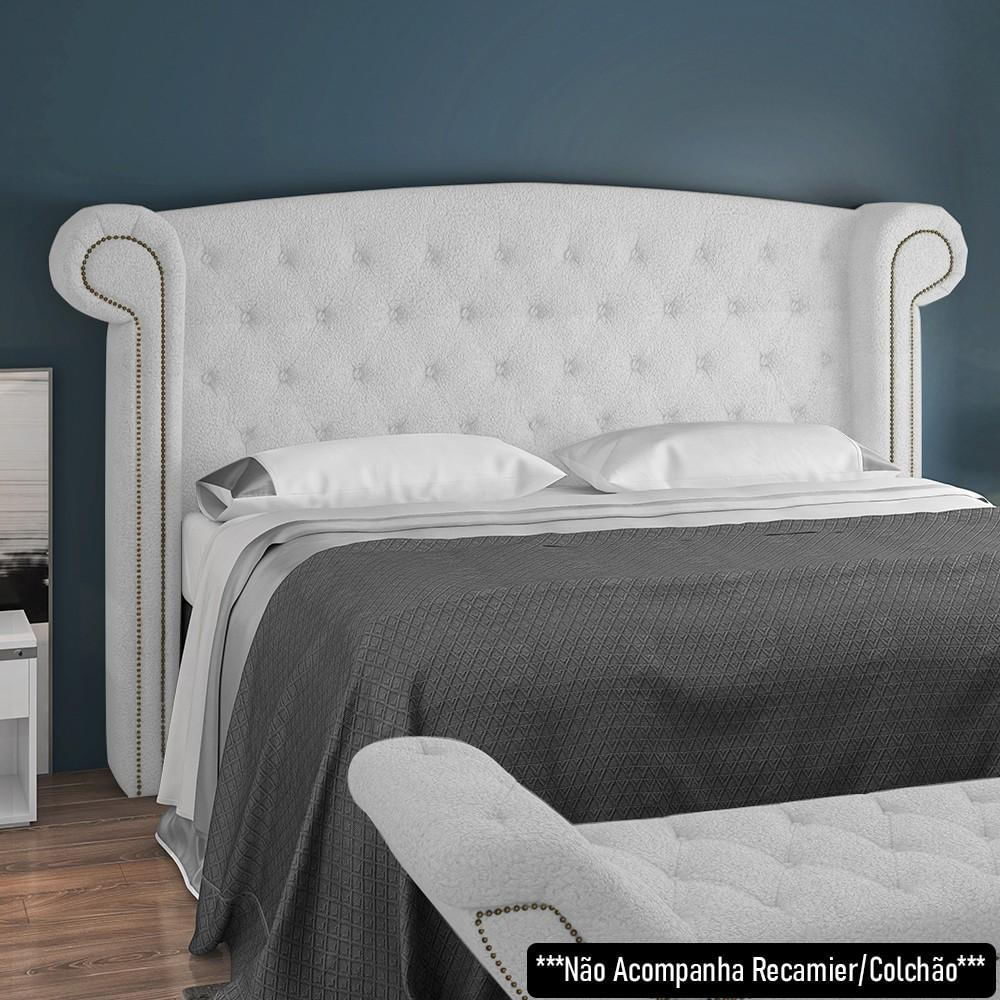 Cabeceira Cama Box King 195cm Provença P02 Bouclé Branco - Mpozenato