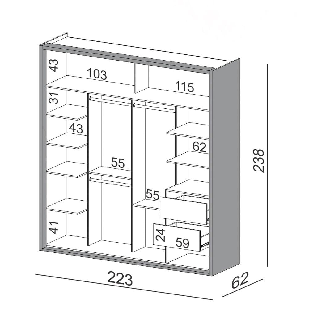 Guarda Roupa Casal com Espelho 223cm 2 Portas 100% MDF TW602E Freijó/Off White - Dalla Costa