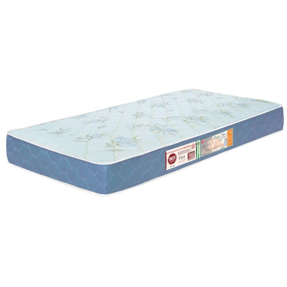 Colchão Solteiro Sleep Max Espuma D45 96x203x18cm Branco/Azul - Castor