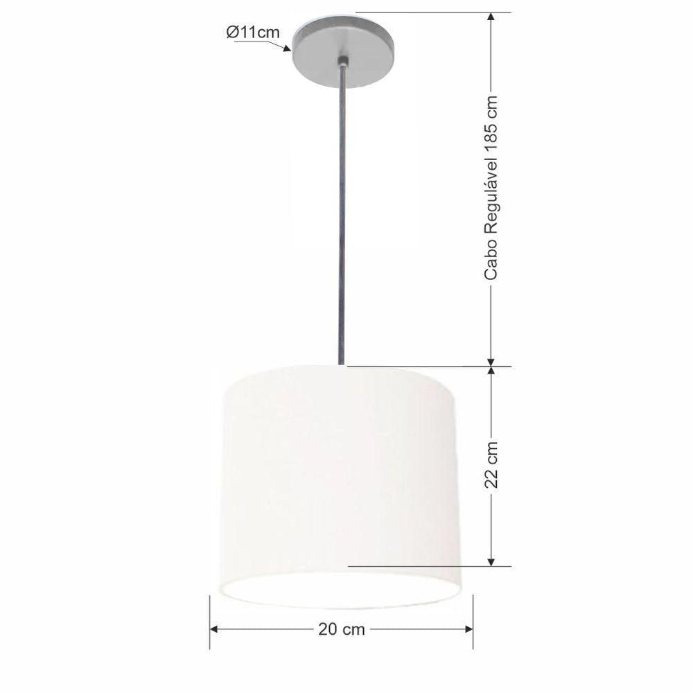 Luminária Pendente Vivare Free Lux Md-4105 Cúpula Em Tecido Branca Da Canopla Canopla Cinza E Fio Cristal