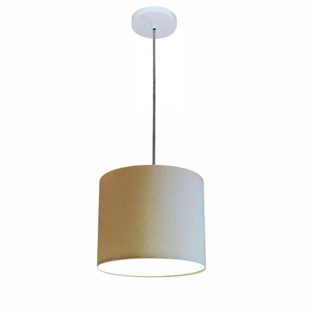 Luminária Pendente Vivare Free Lux Md-4105 Cúpula Em Tecido Algodão-crú Da Canopla Canopla Branca E Fio Cristal