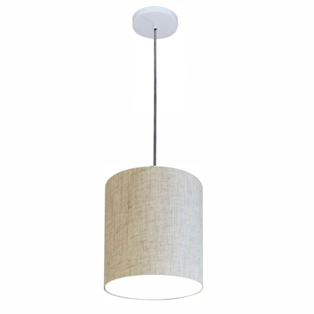 Luminária Pendente Vivare Free Lux Md-4104 Cúpula Em Tecido Rustico-bege Da Canopla Canopla Branca E Fio Cristal