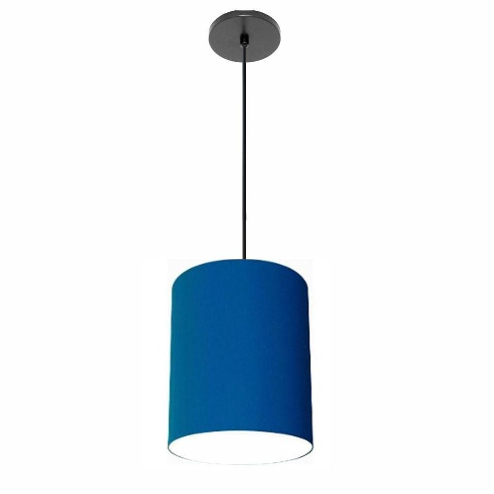 Luminária Pendente Vivare Free Lux Md-4103 Cúpula Em Tecido Azul-marinho Da Canopla Canopla Preta E Fio Preto