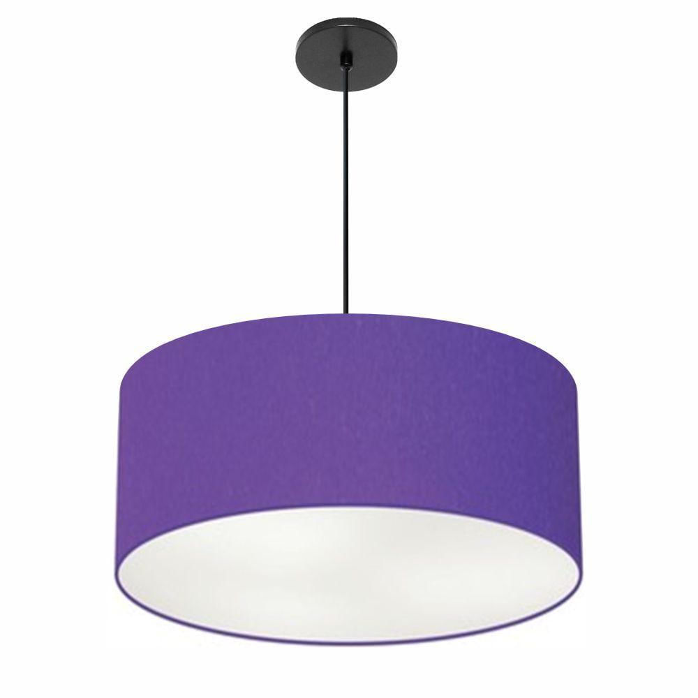 Pendente Cilíndrico Vivare Free Lux Md-4386 Cúpula Em Tecido Roxo Da Canopla Canopla Preta E Fio Preto