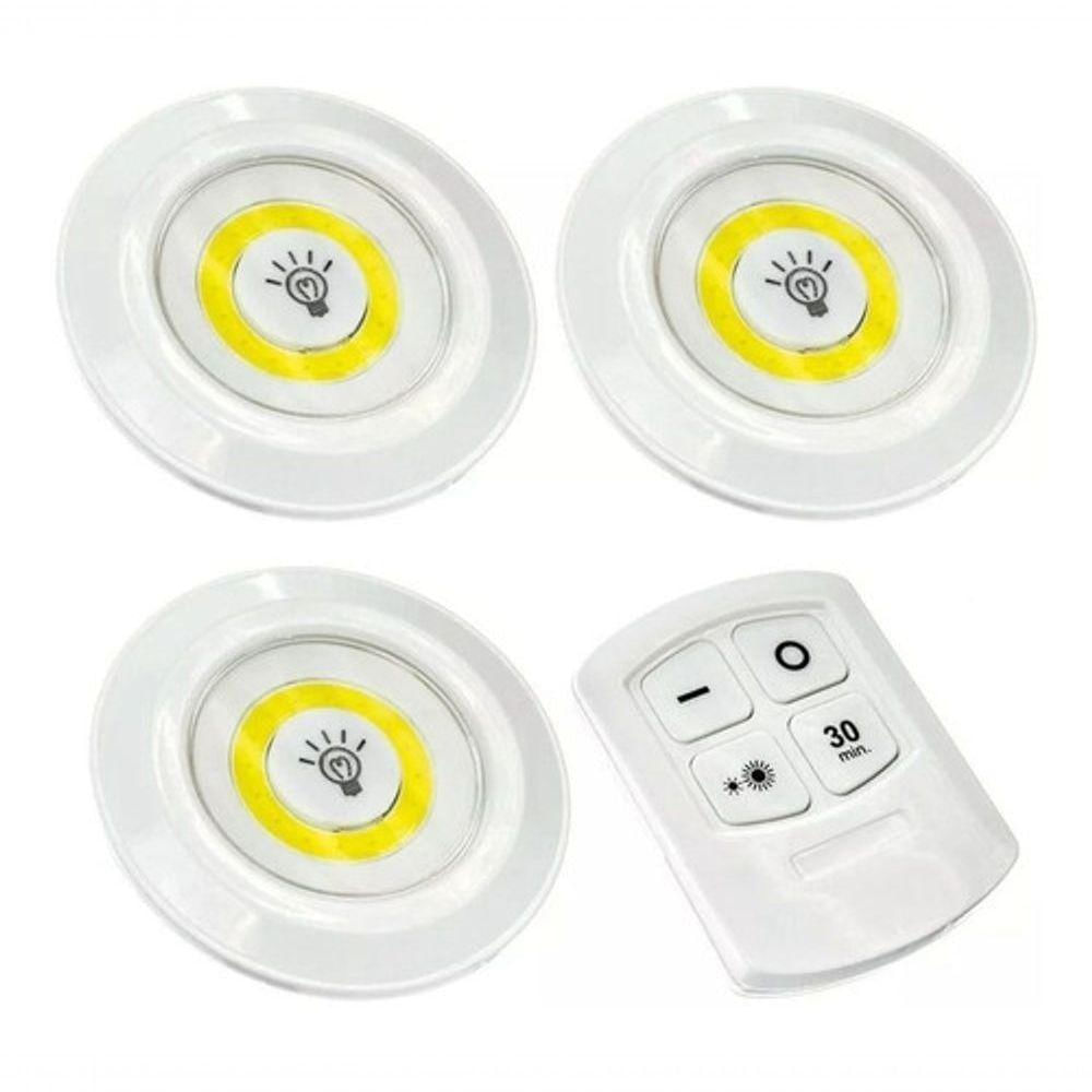 Kit 3 Spot Lampadas Luminaria Led Controle Sem Fio Remoto