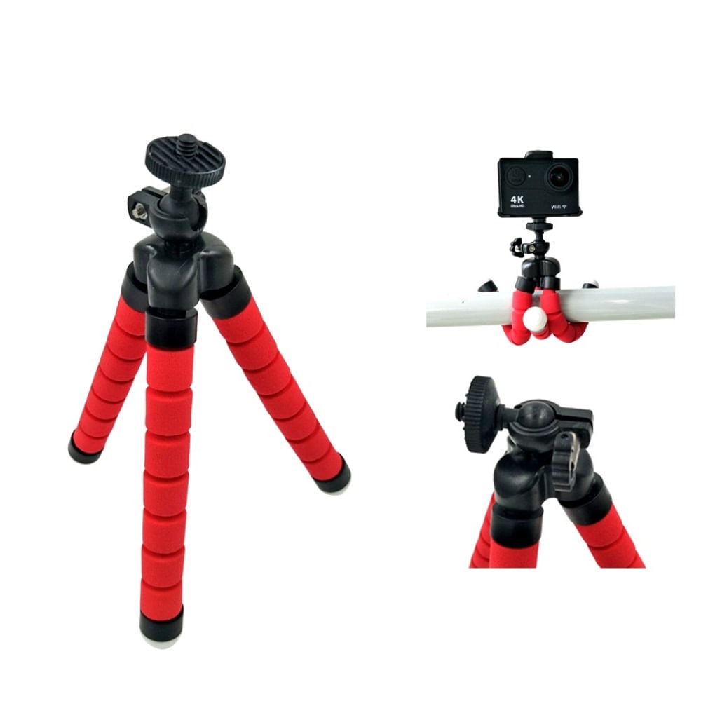 Mini Tripé Flexível Octopus Para GoPro e Câmeras Compactas Vermelho