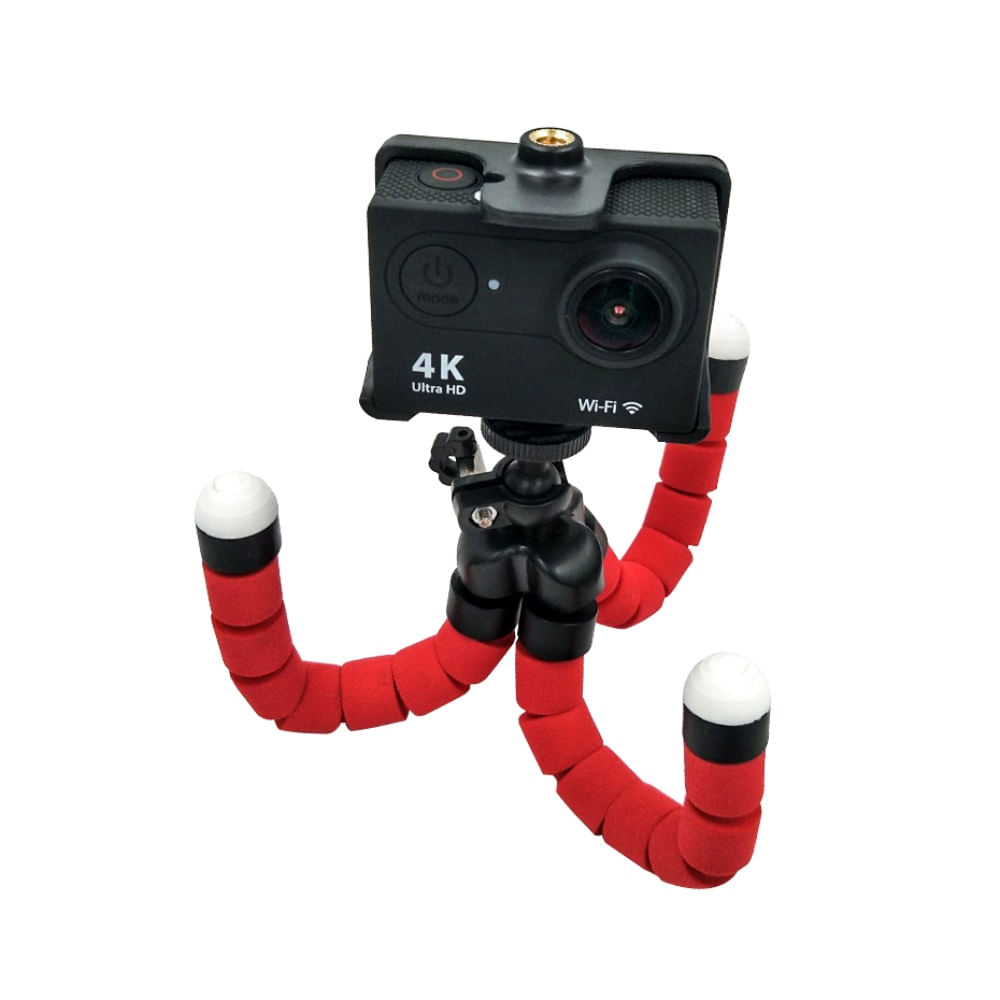 Mini Tripé Flexível Octopus Para GoPro e Câmeras Compactas Vermelho