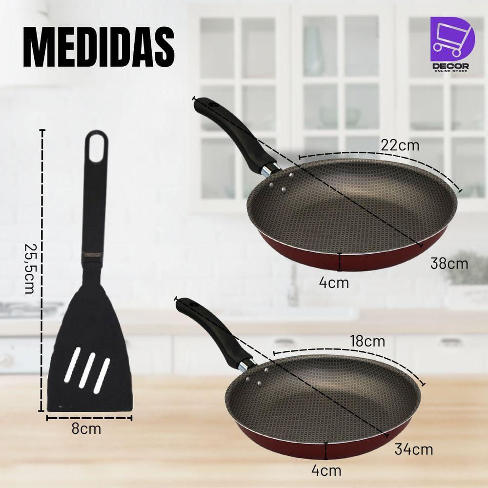 Kit Frigideira Francesa Enjoy Com Espátula Vermelha 18/22cm Melhore Suas Receitas!