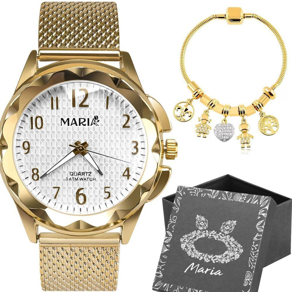 Relogio Feminino Dourado Aço Prova Dagua + Caixa + Pulseira