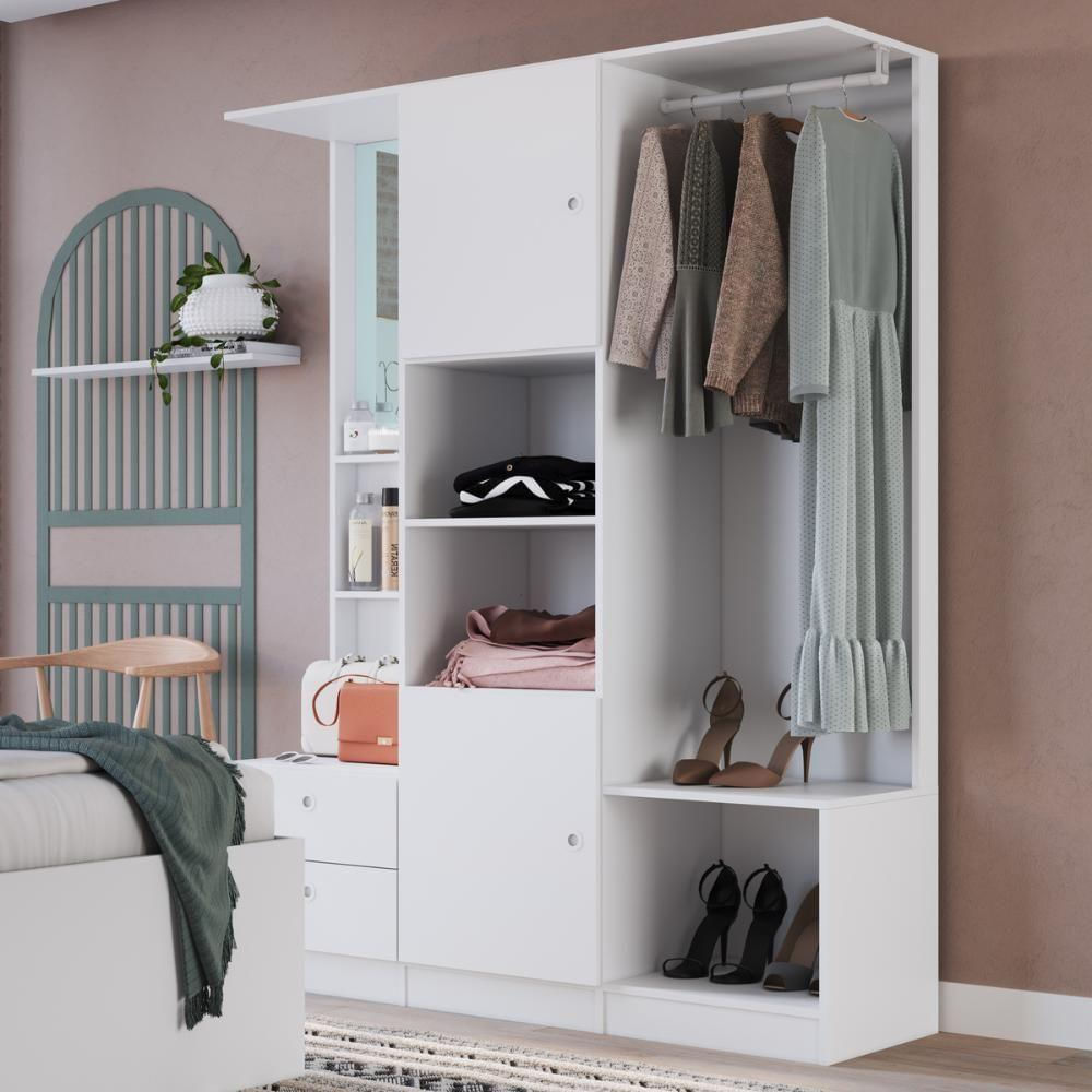 Quarto Juvenil Com Cama, Guarda Roupas E Mesa De Cabeceira 80 Tókio Branco