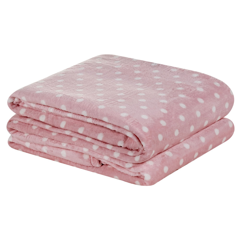 Cobertor Meggy Poá Queen Mantinha Flannel Bolinhas - Rosa