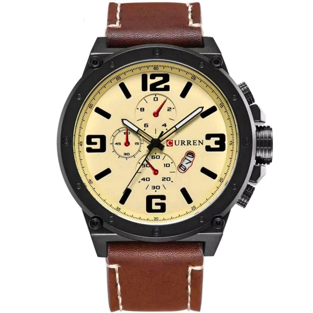 Relógio Masculino De Quartzo Mostrador Militar À Prova Da Água Design Esportivo Bege