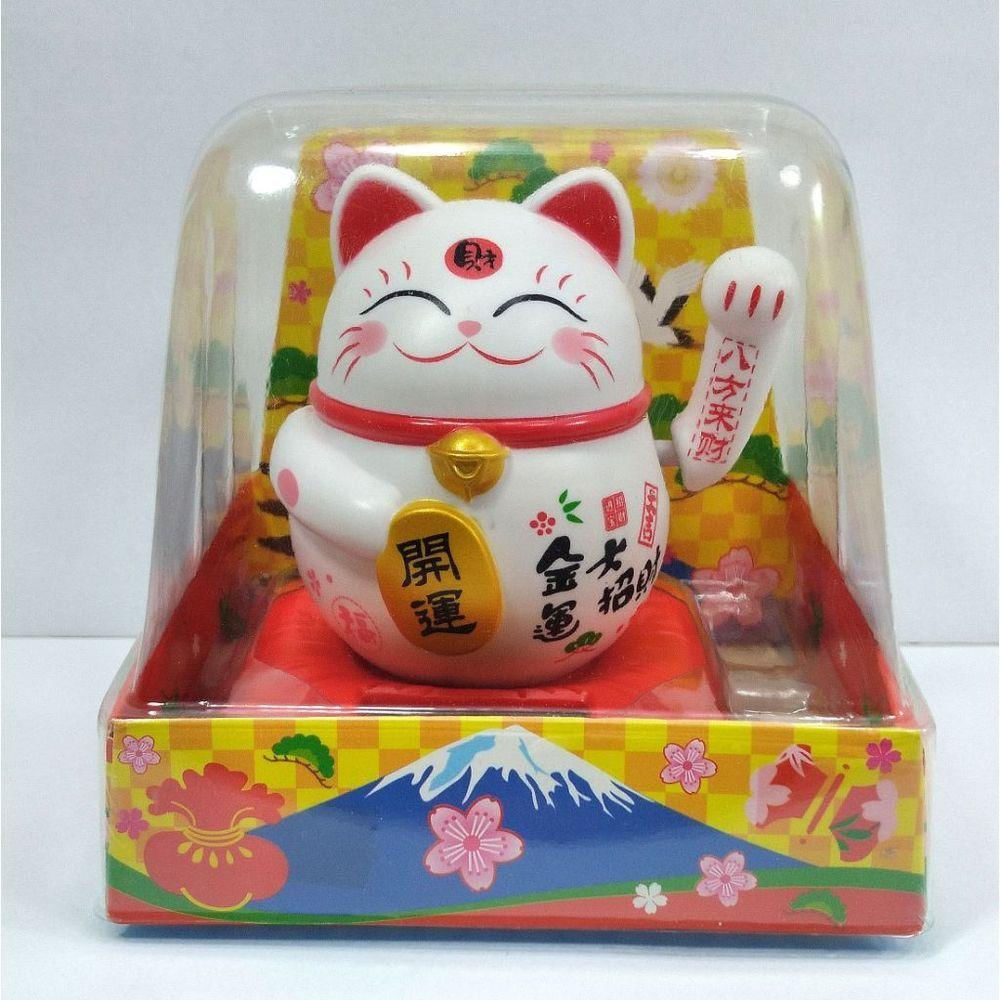 Maneki Neko Gato Da Sorte Branco 9 Cm Altura Energia Solar