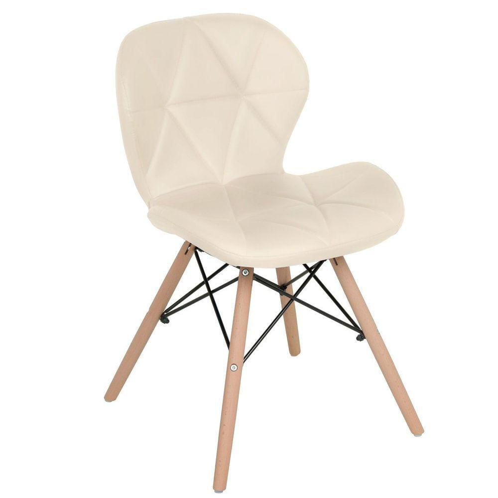 Kit 8 Cadeiras Estofadas Charles Eames Eiffel Slim Wood Confort Creme