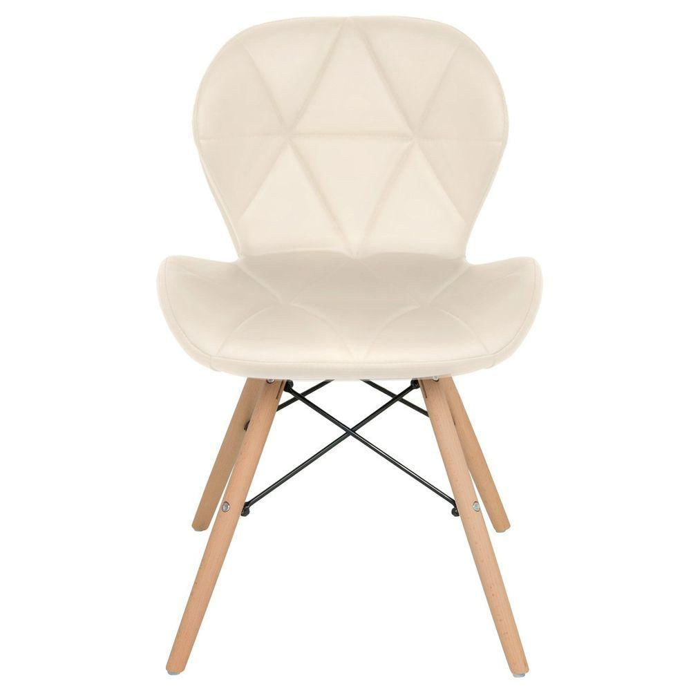 Kit 8 Cadeiras Estofadas Charles Eames Eiffel Slim Wood Confort Creme