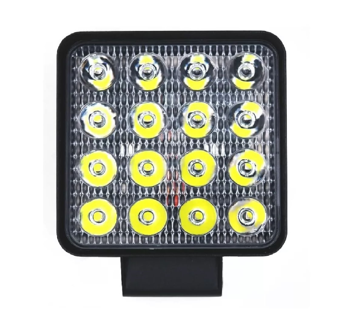 Farol Auxiliar de Led Quadrado 12v/24v 6000k 48W 16 Leds