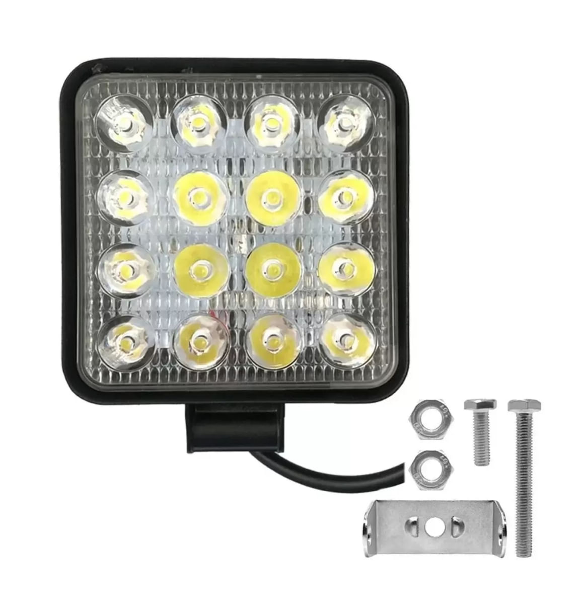 Farol Auxiliar de Led Quadrado 12v/24v 6000k 48W 16 Leds