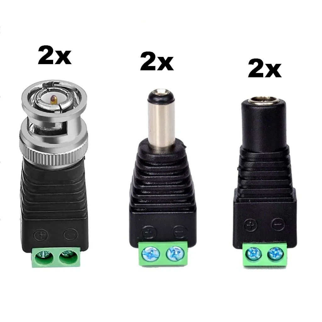 5x plug P4 macho + 5x plug P4 fêmea + 5x plug BNC Macho = Kit Conector KRE Parafuso CFTV Áudio Vídeo Energia