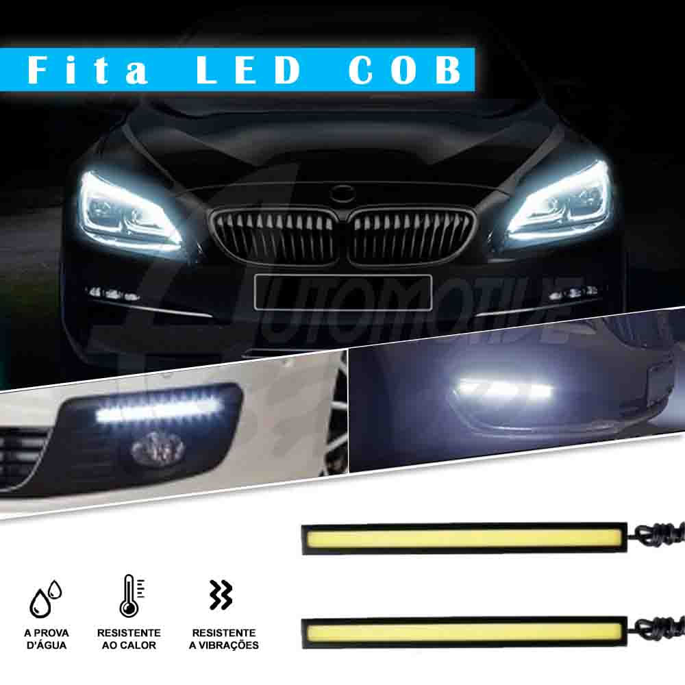 Kit Fita Barra DRL Farol Aux LED Super Branco 12v 14cm Par